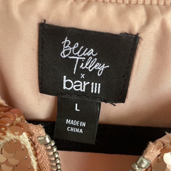 NWT ROSE GOLD SEQUIN BOMBER JACKET SIZE L - Picture 3 of 8